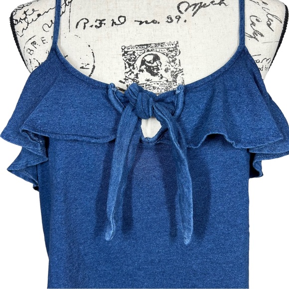 Mango Denim Keyhole Ruffle Tie Front Tank Top - Picture 3 of 9